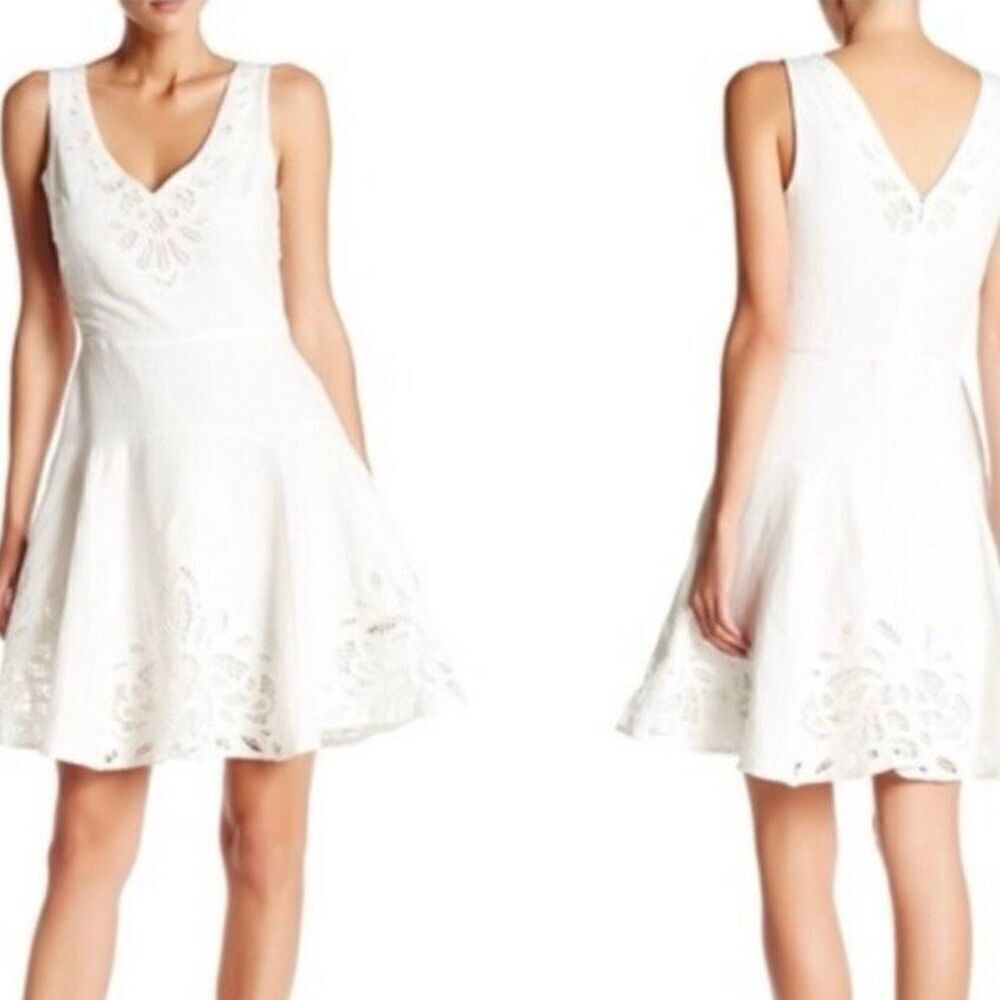 Joie white linen blend lace fit and flare dress 12
